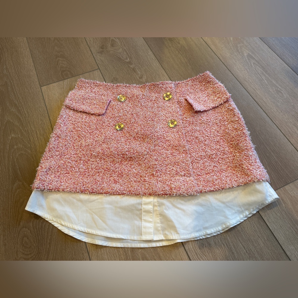 Anthropologie Pink Tweed Mini Skirt with White Layer